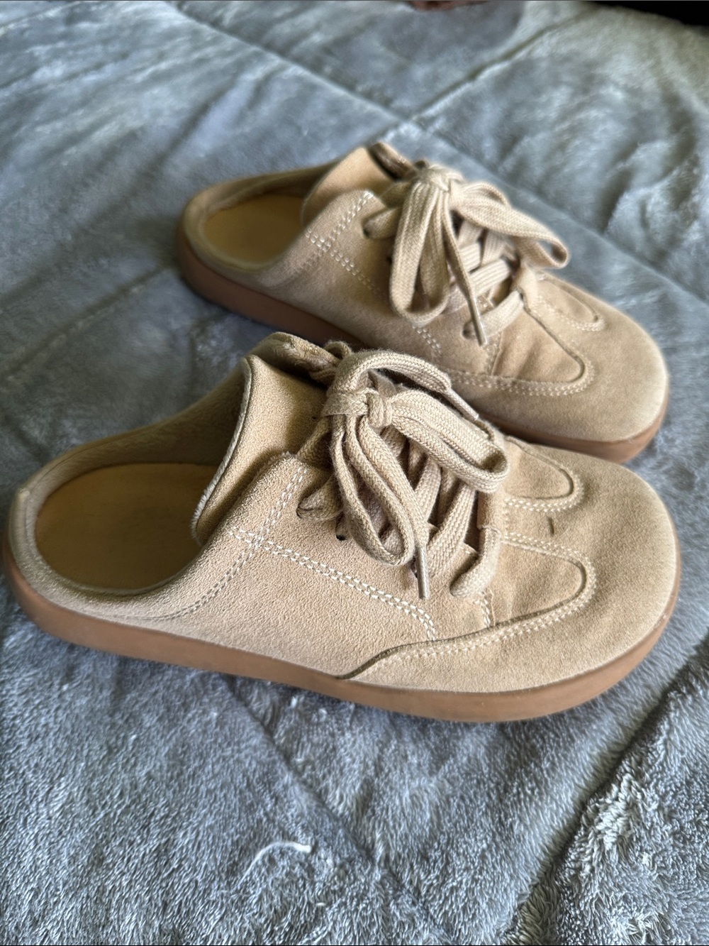 Beige Suede Slip-On Lace Sneaker Mule - Women's Casual Shoes